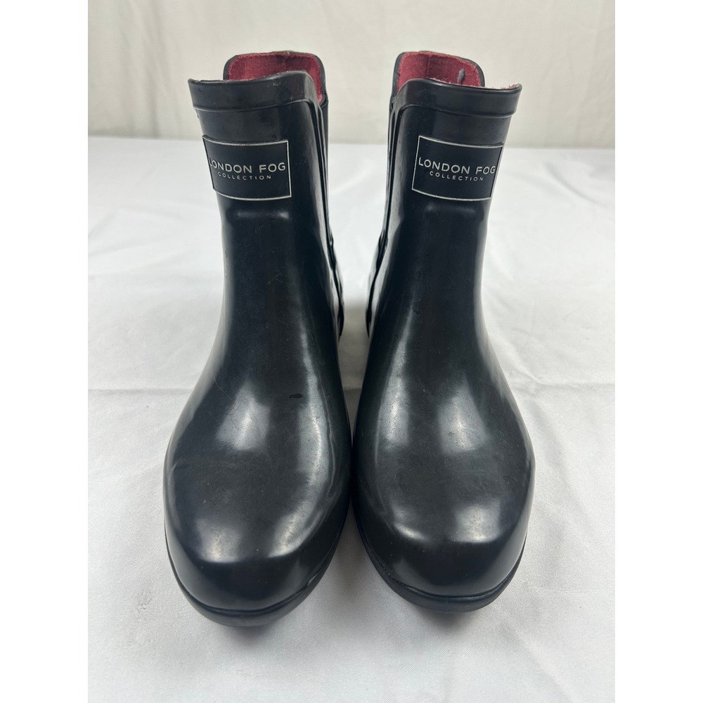 London Fog Piccadilly Black Rubber Rain Boots Womens Size 8 Ankle Booties